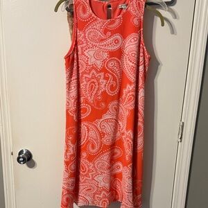 Sandra Darren Coral and White Paisley Sleeveless Shift Dress
